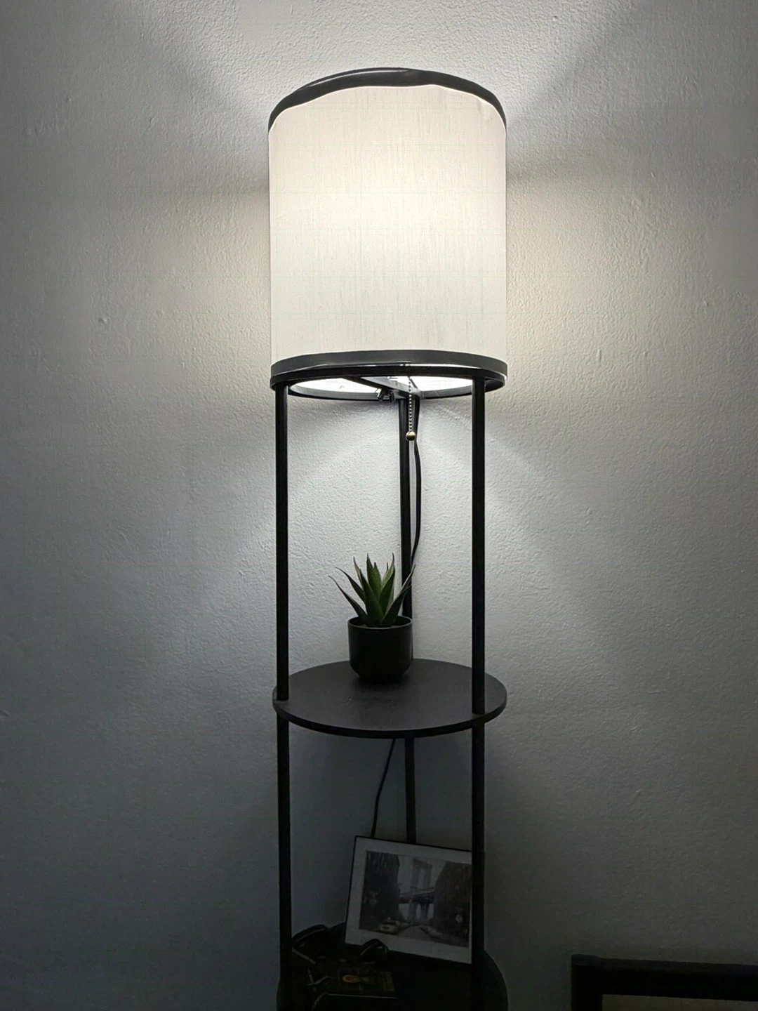 Black Floor Lamp with Shelf