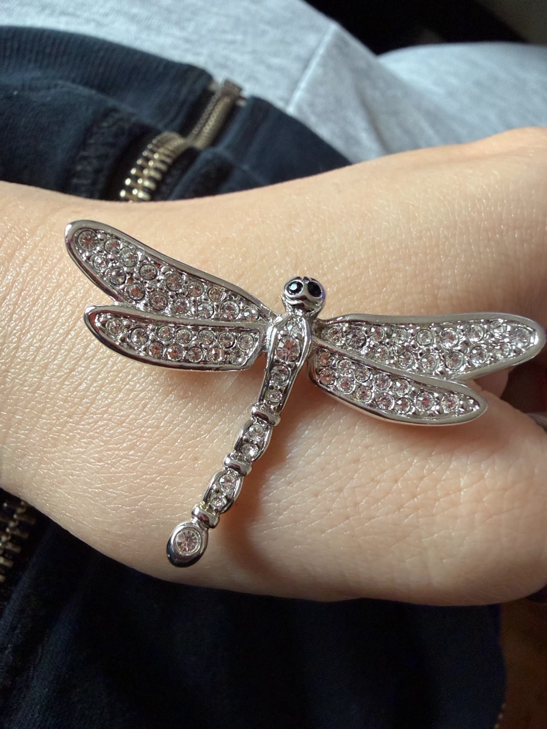 Beautiful Swarovski Signed Rhodium Plated Dragonfly Pin Brooch
