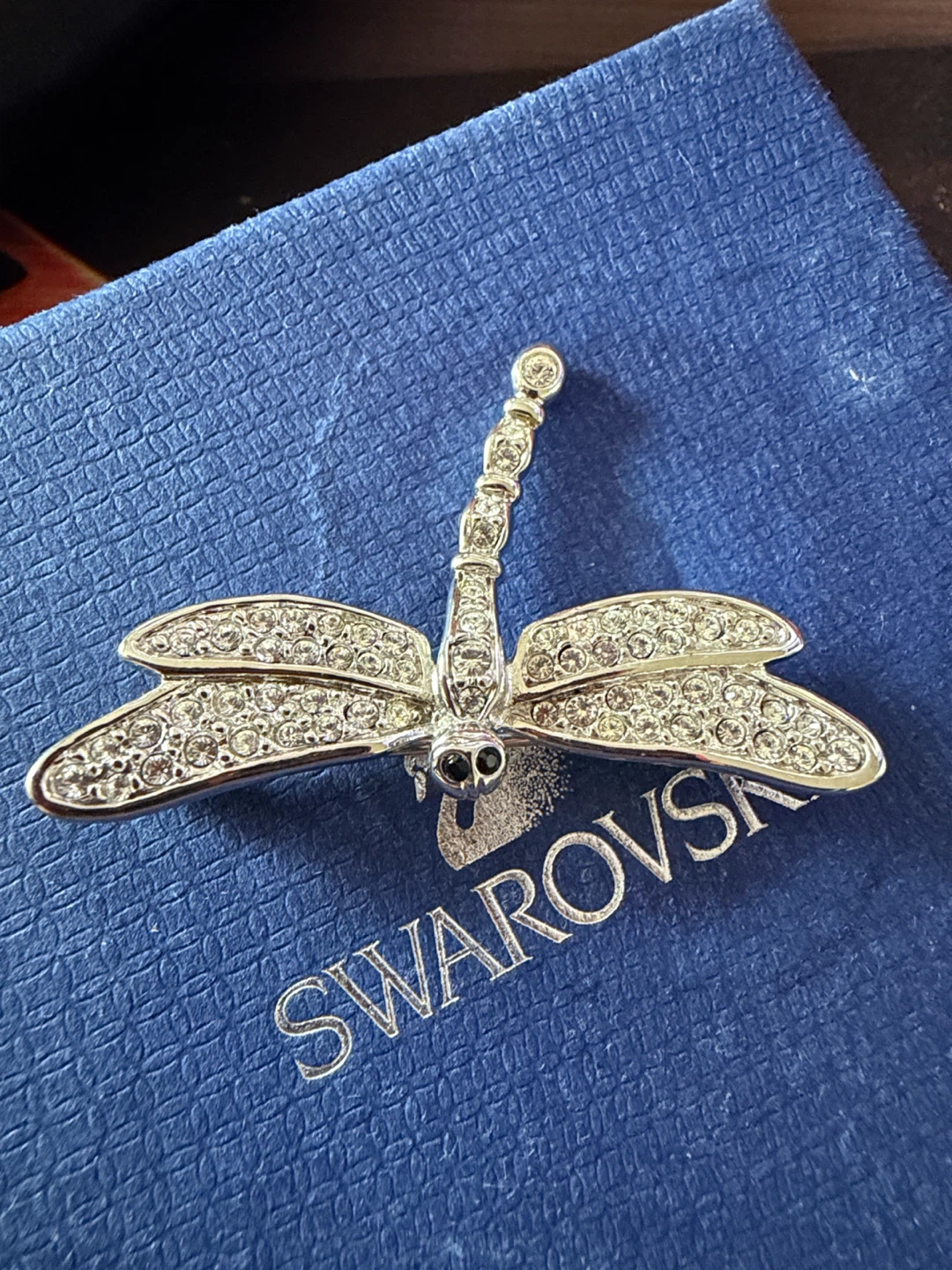Beautiful Swarovski Signed Rhodium Plated Dragonfly Pin Brooch - photo 2