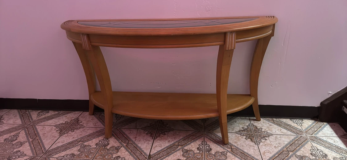 Wooden Half-Moon Console Table with Glass Top - photo 2