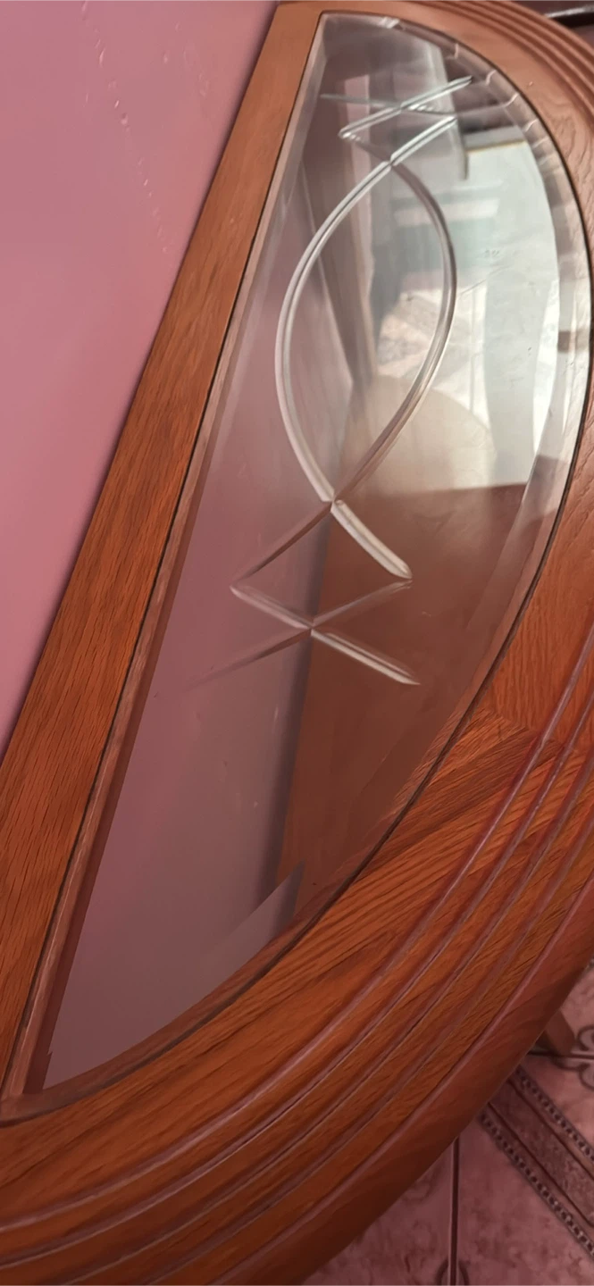 Wooden Half-Moon Console Table with Glass Top - photo 4