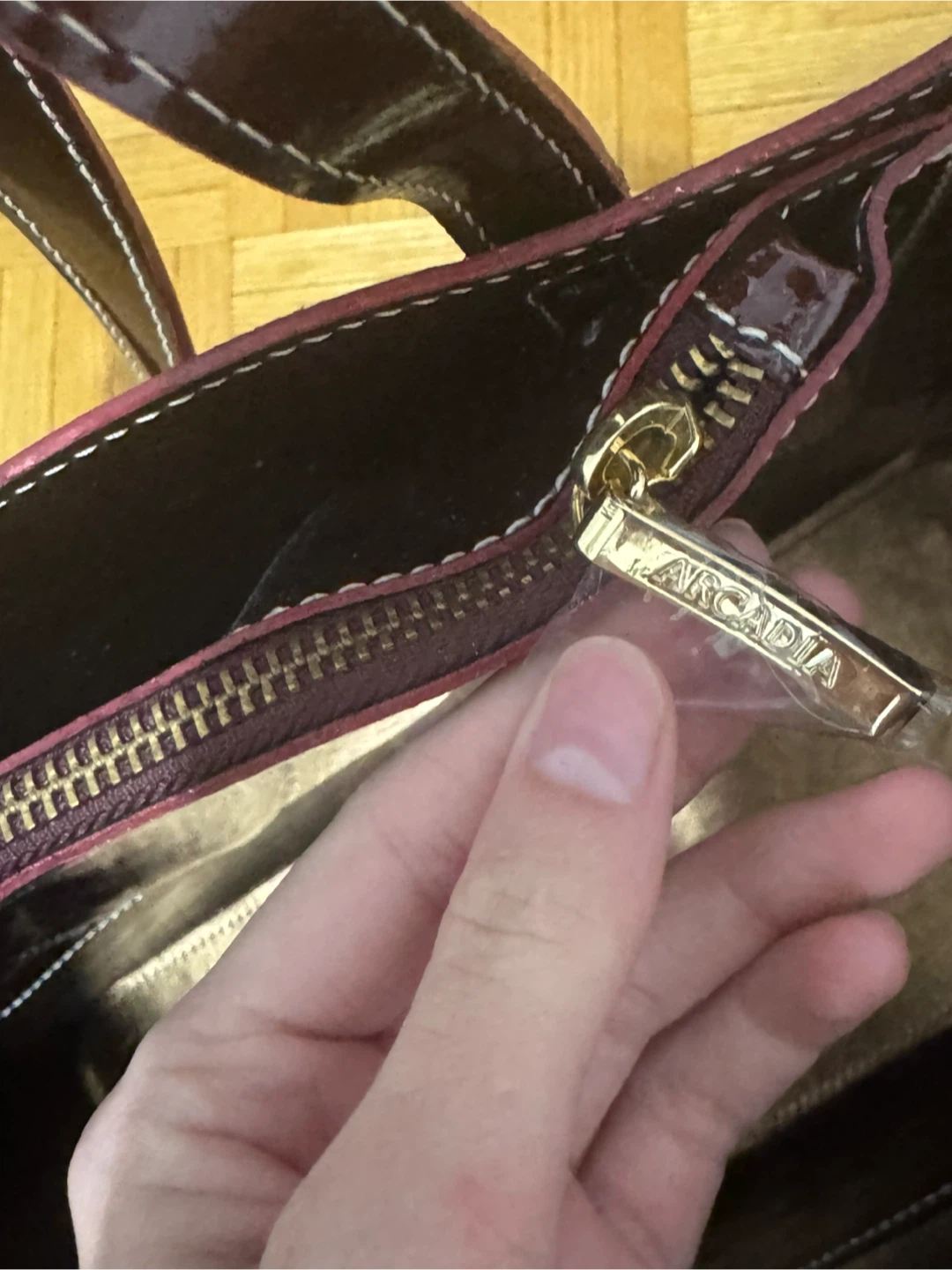 Arcadia Burgundy Patent Leather Tote Bag - photo 2