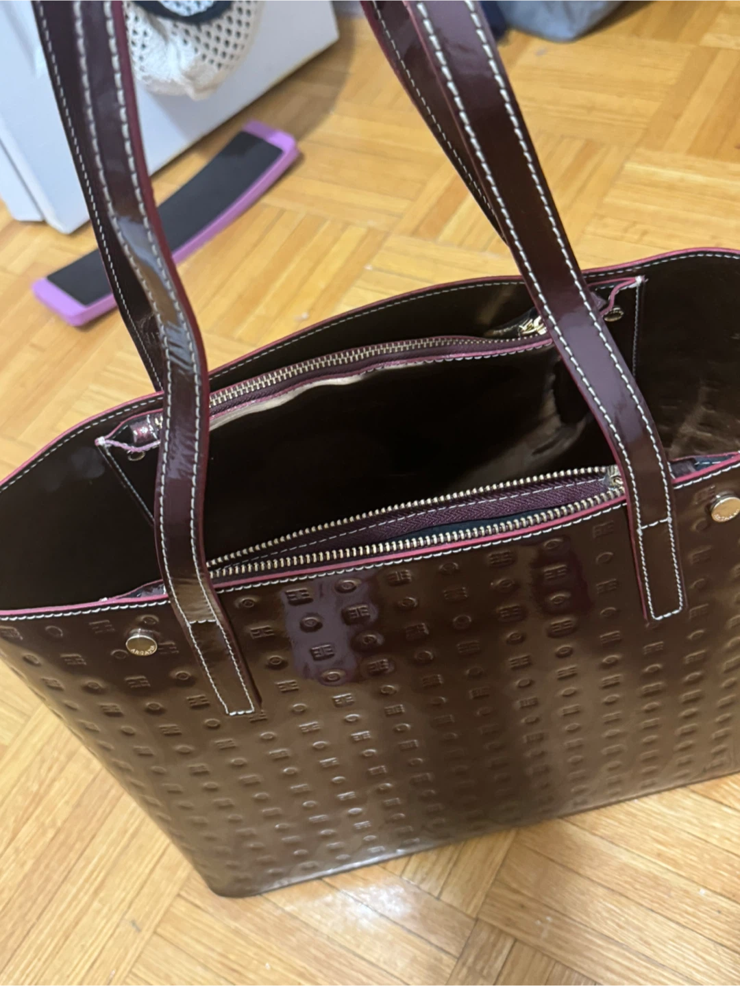 Arcadia Burgundy Patent Leather Tote Bag - photo 5