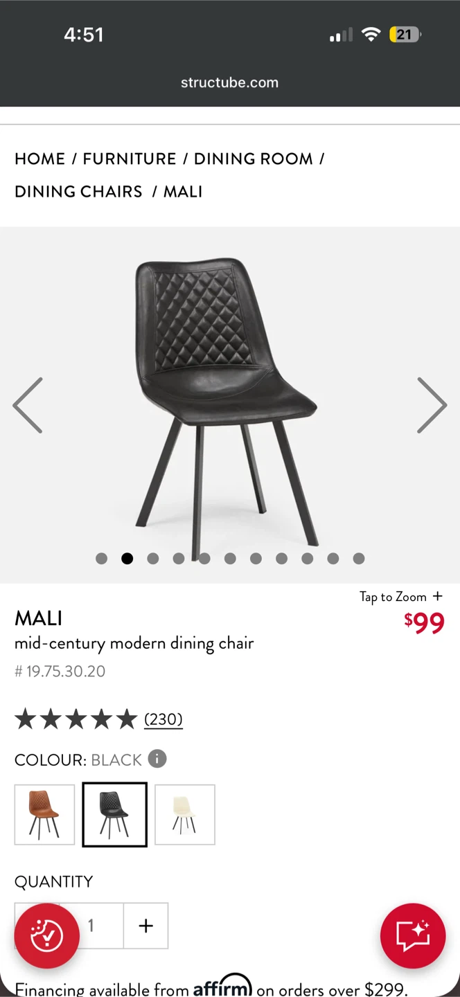 Two Structube Mali Dining Chairs