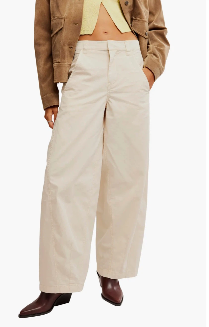 Free People Rylee Beige Wide Leg Cotton Chinos Size 14 NWT