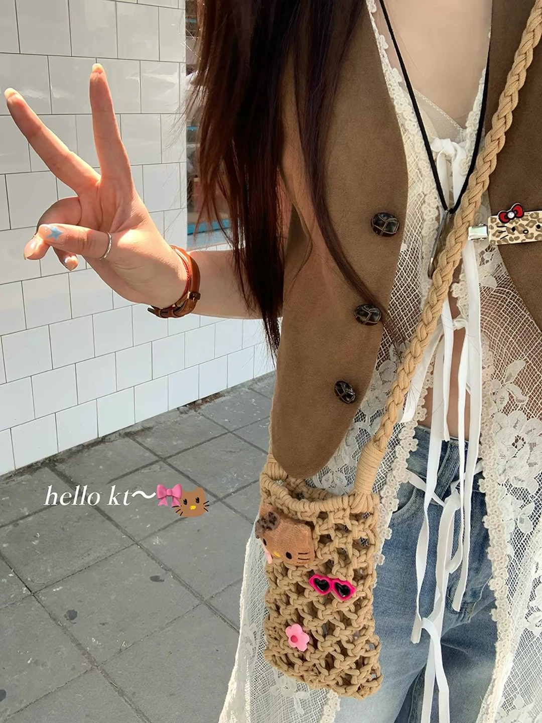 Hello Kitty Macrame Phone Crossbody Bag - photo 2