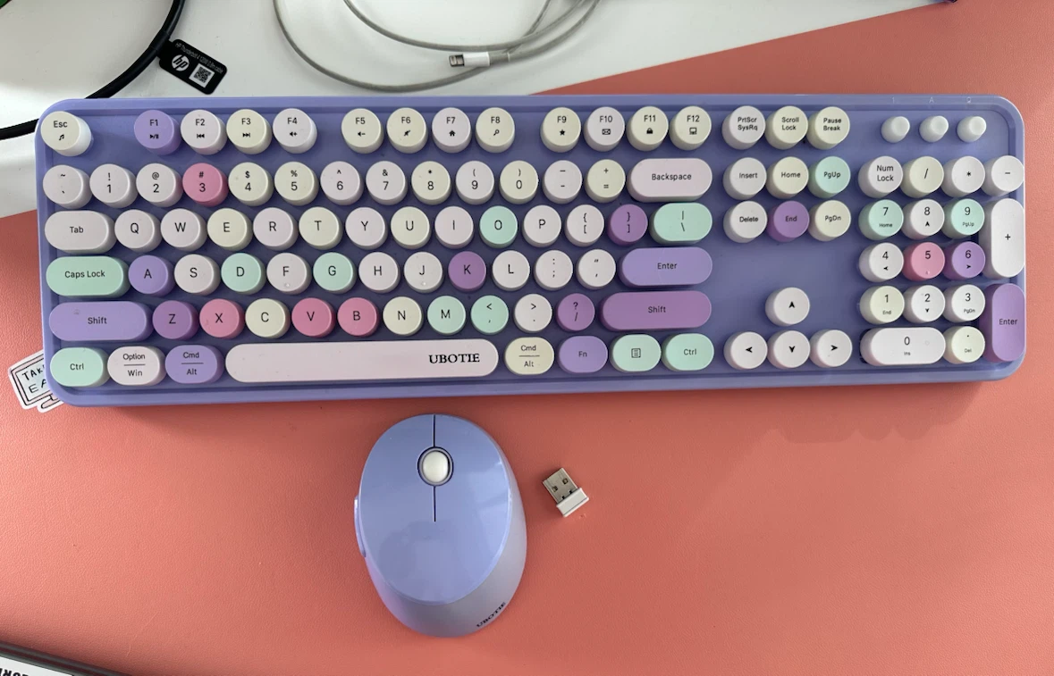 UBOTIE Wireless Keyboard & Mouse Combo (Purple-Colorful)