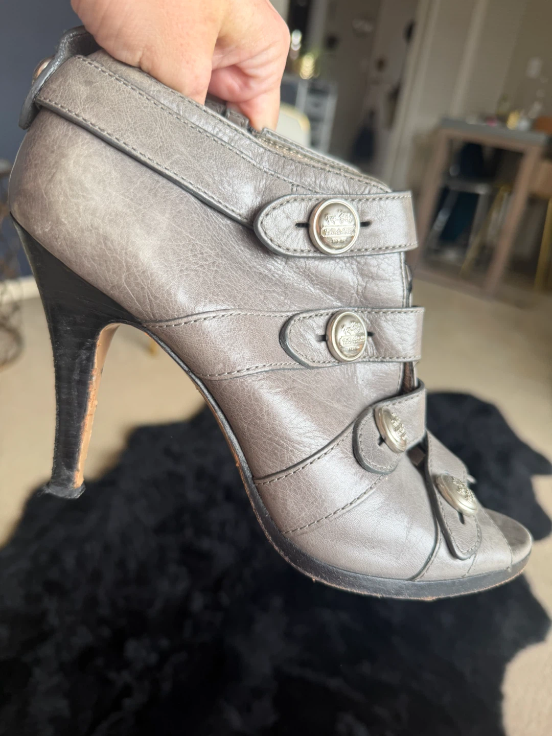 Coach Grey Peep Toe Heels Size 9.5