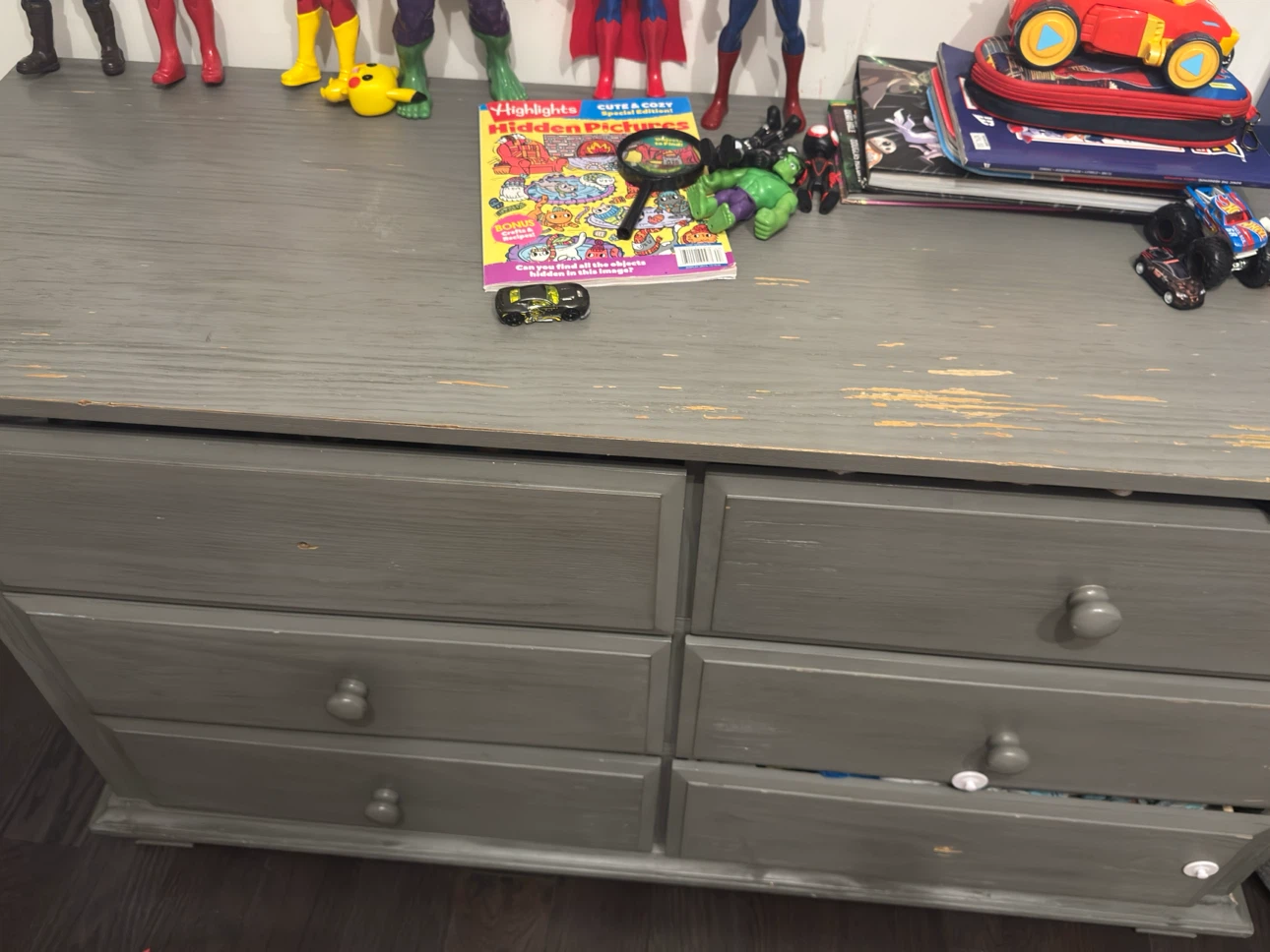 Six-Drawer Grey Dresser