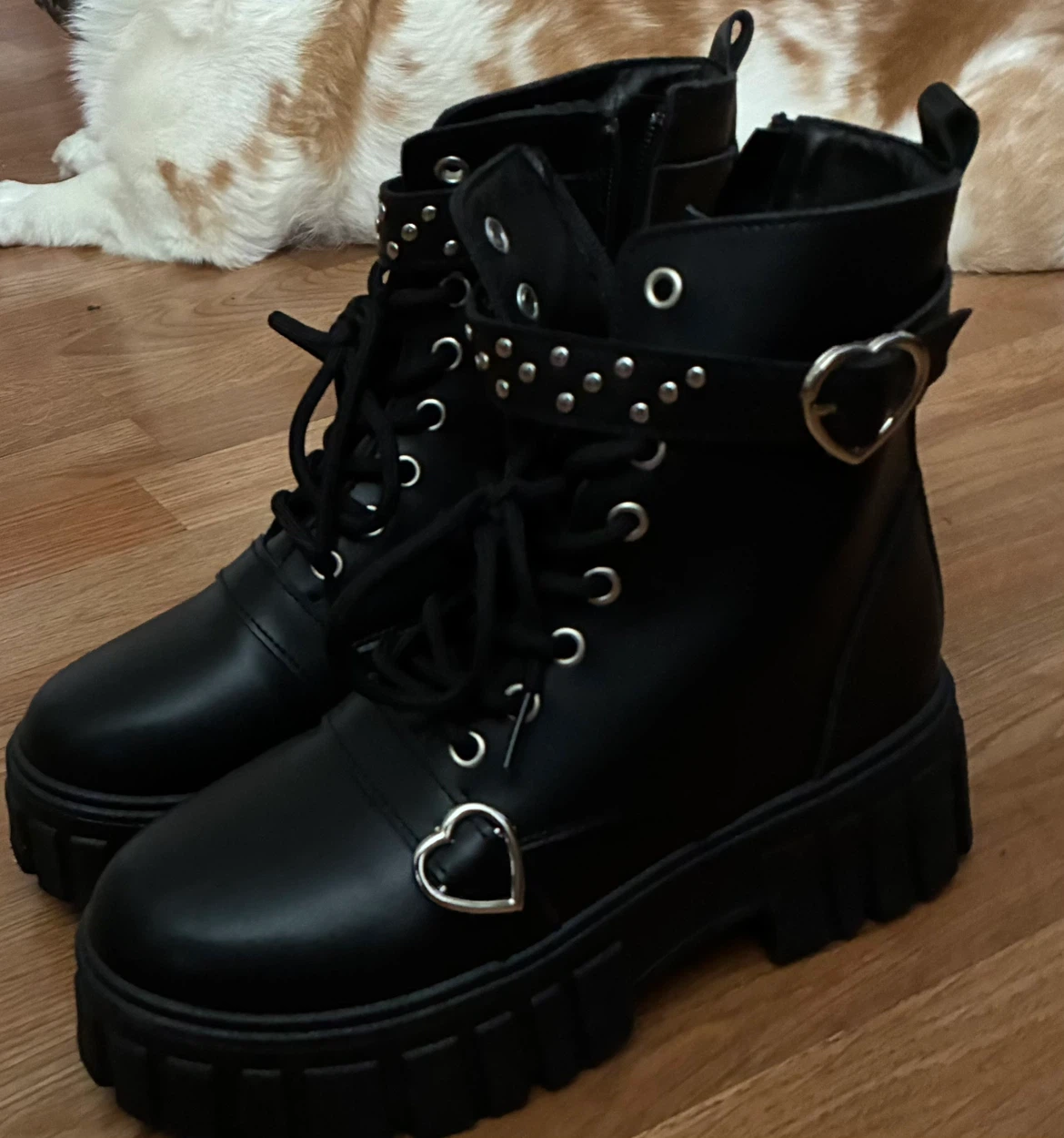 Black Goth Heart Buckle Detail Combat Boots - photo 3