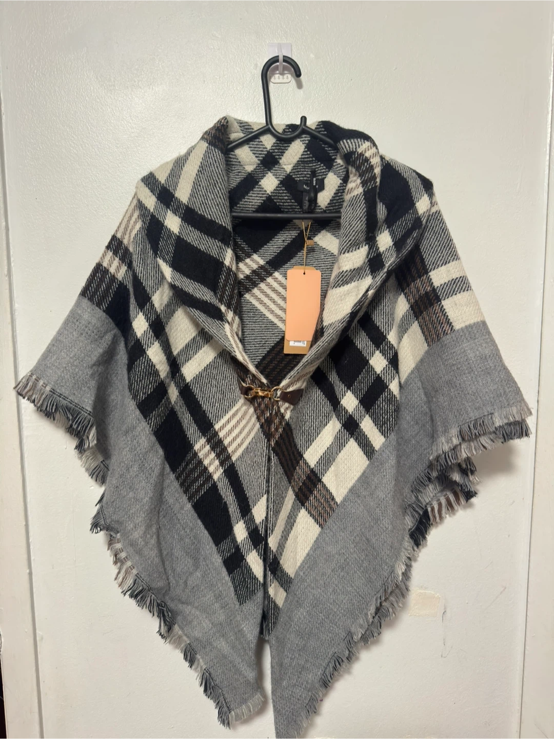 Plaid Blanket Poncho with Toggle
