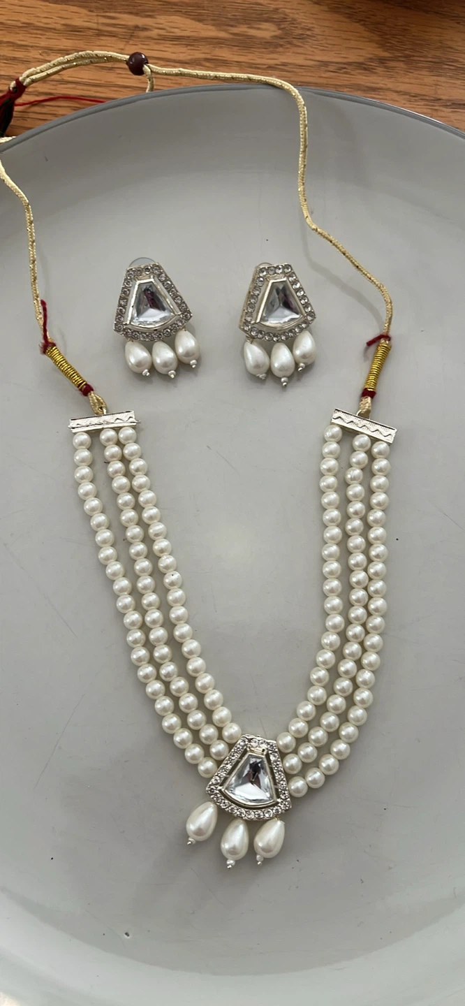 Pearl and Stone Necklace and Earring Set