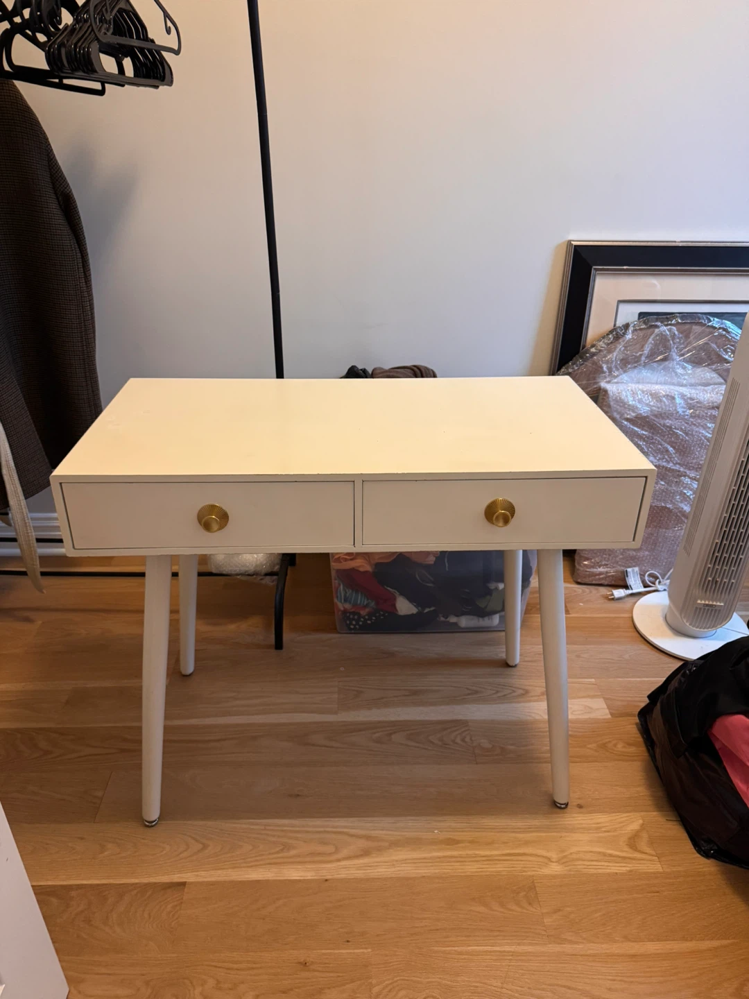 White Vanity Desk with Gold Accents