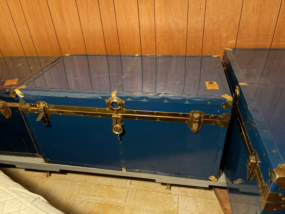 Blue Metal Storage Trunk with Gold-Tone Accents