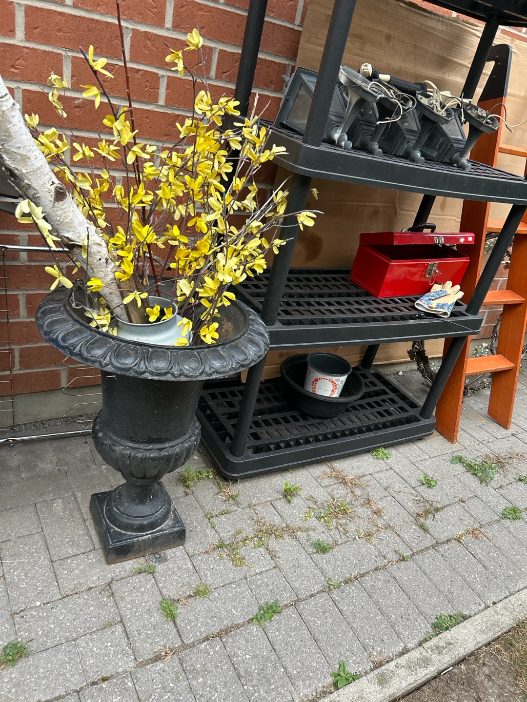 Black Decorative Wrought Iron Urn Planter with Birch Pole - photo 2