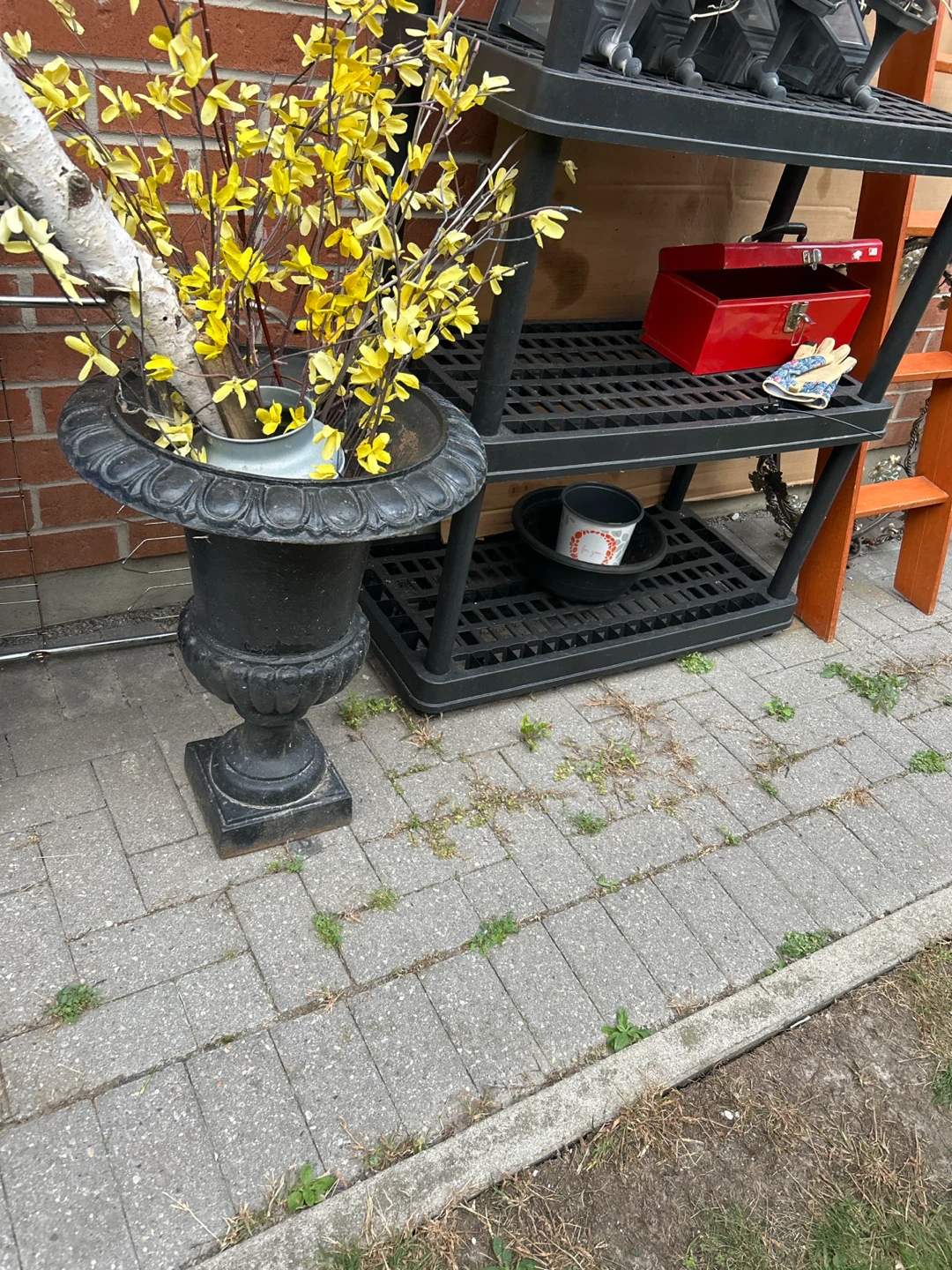 Black Decorative Wrought Iron Urn Planter with Birch Pole - photo 3