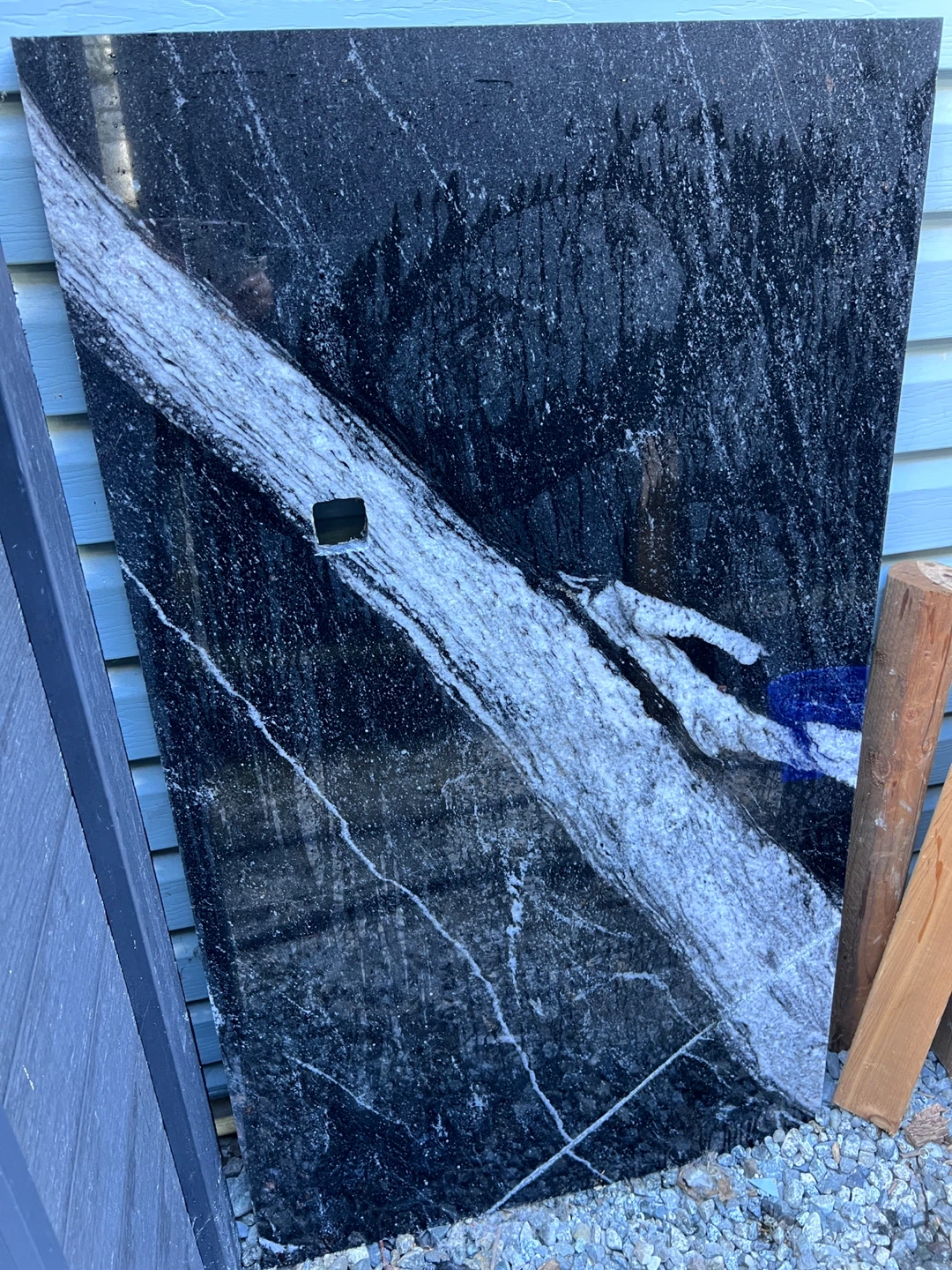 Black and white granite countertop slab
