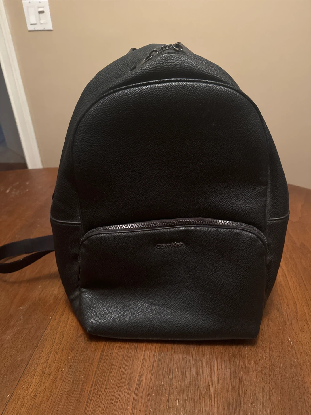 Calvin Klein Black Faux Leather Backpack