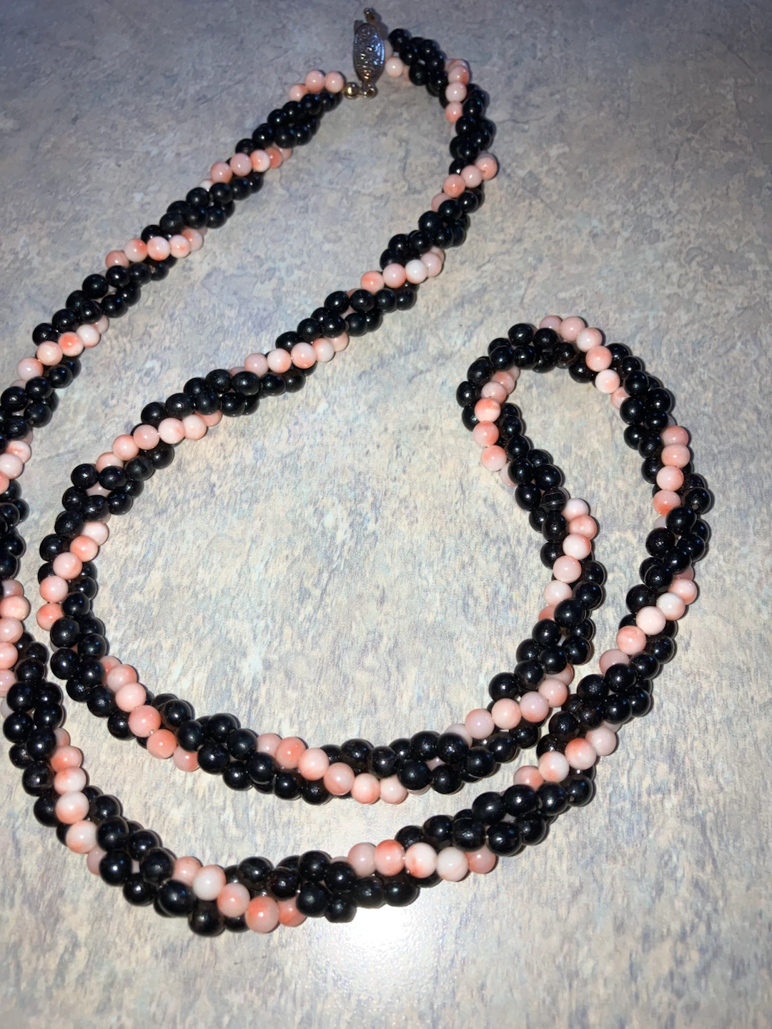 Black coral and angel Pink coral Beaded Twisted Necklace