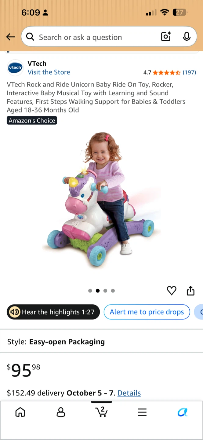 VTech Rock and Ride Unicorn Baby Ride-On Toy