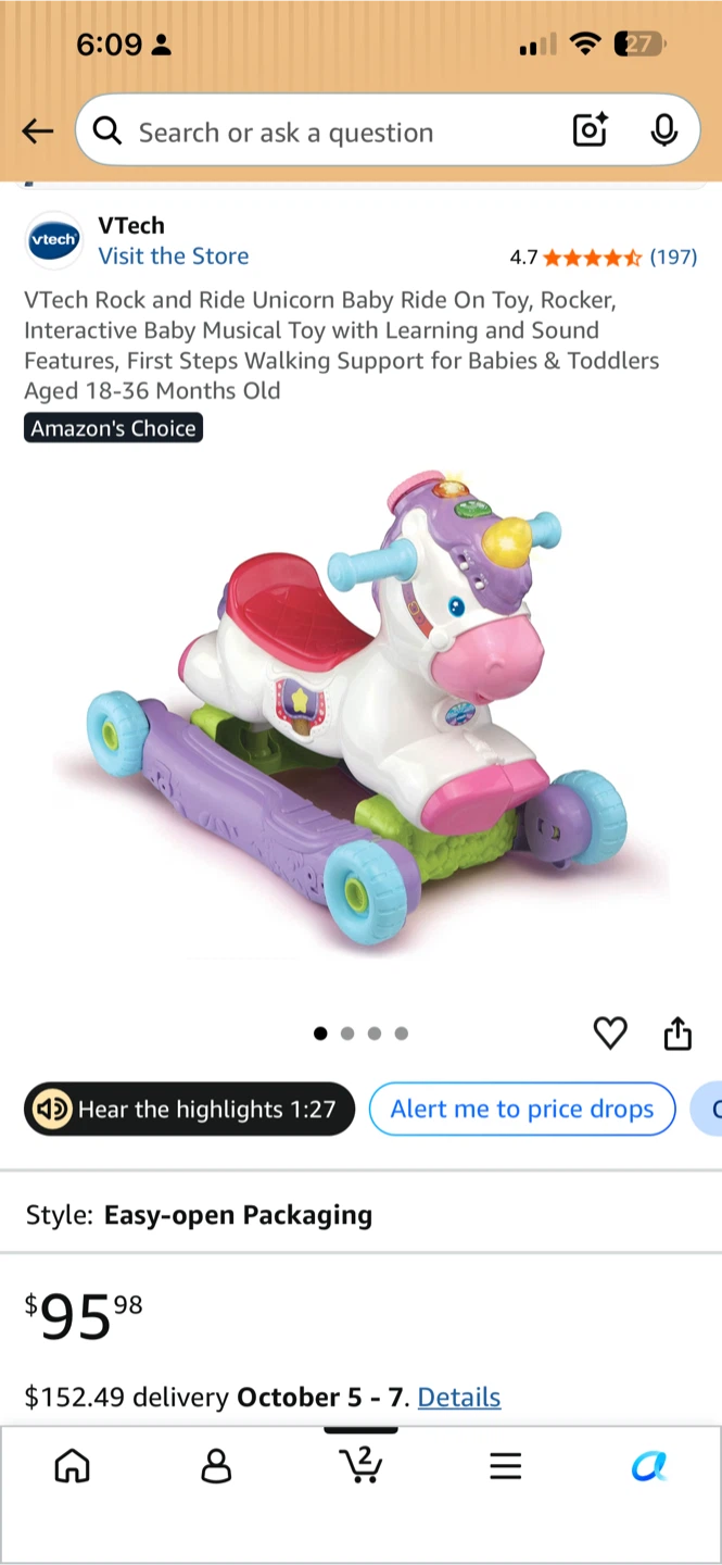 VTech Rock and Ride Unicorn Baby Ride-On Toy - photo 2