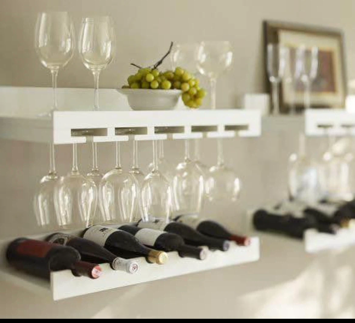 Wine bottle and wine glasses shelves