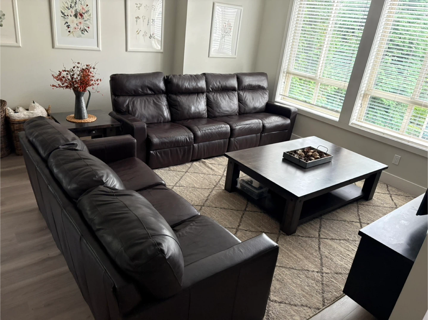 Leather couch w/recliner set