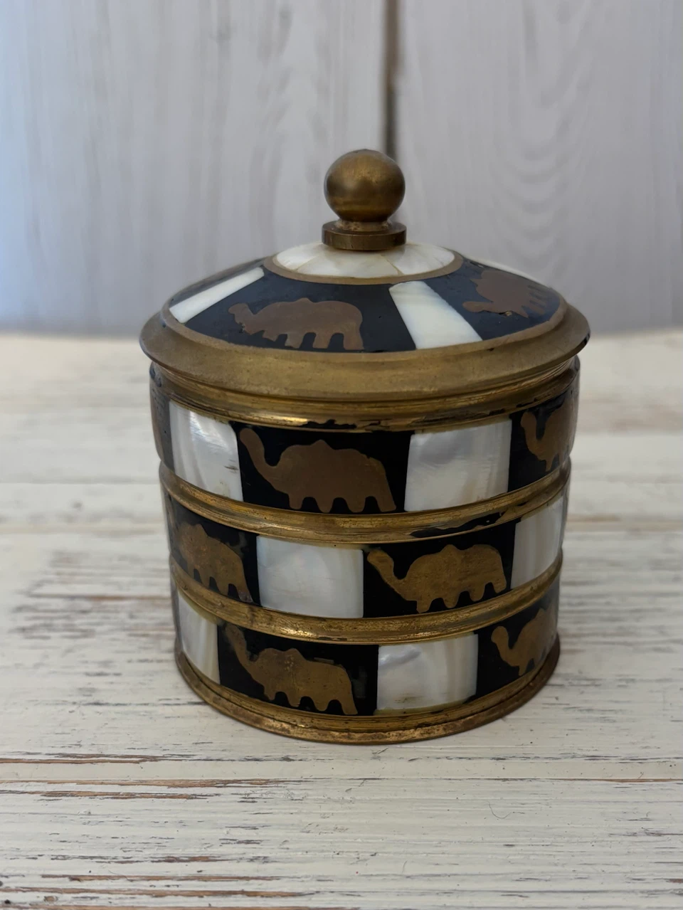 Decorative Elephant Brass and Mother of Pearl Box