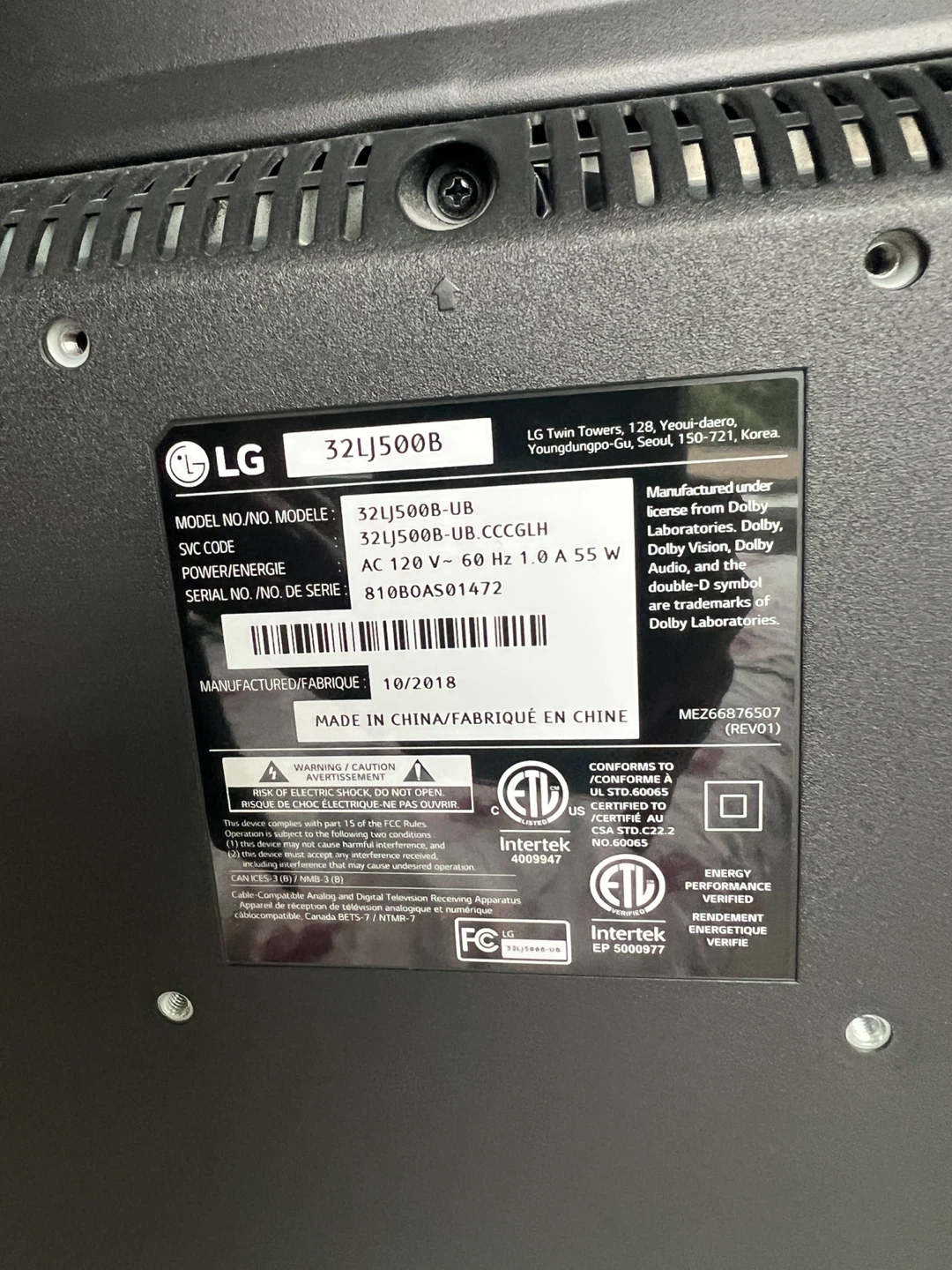 LG 32 inch LED TV 32LJ500B - photo 2