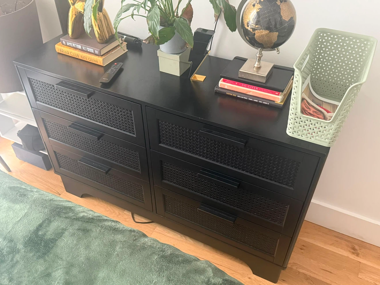 Black 6-Drawer Dresser with Woven Detailing