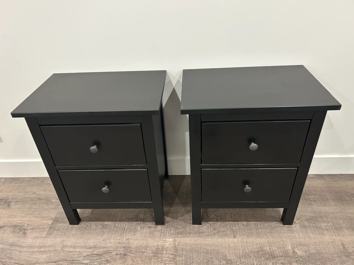 pair of IKEA Wooden nightstands in black brown