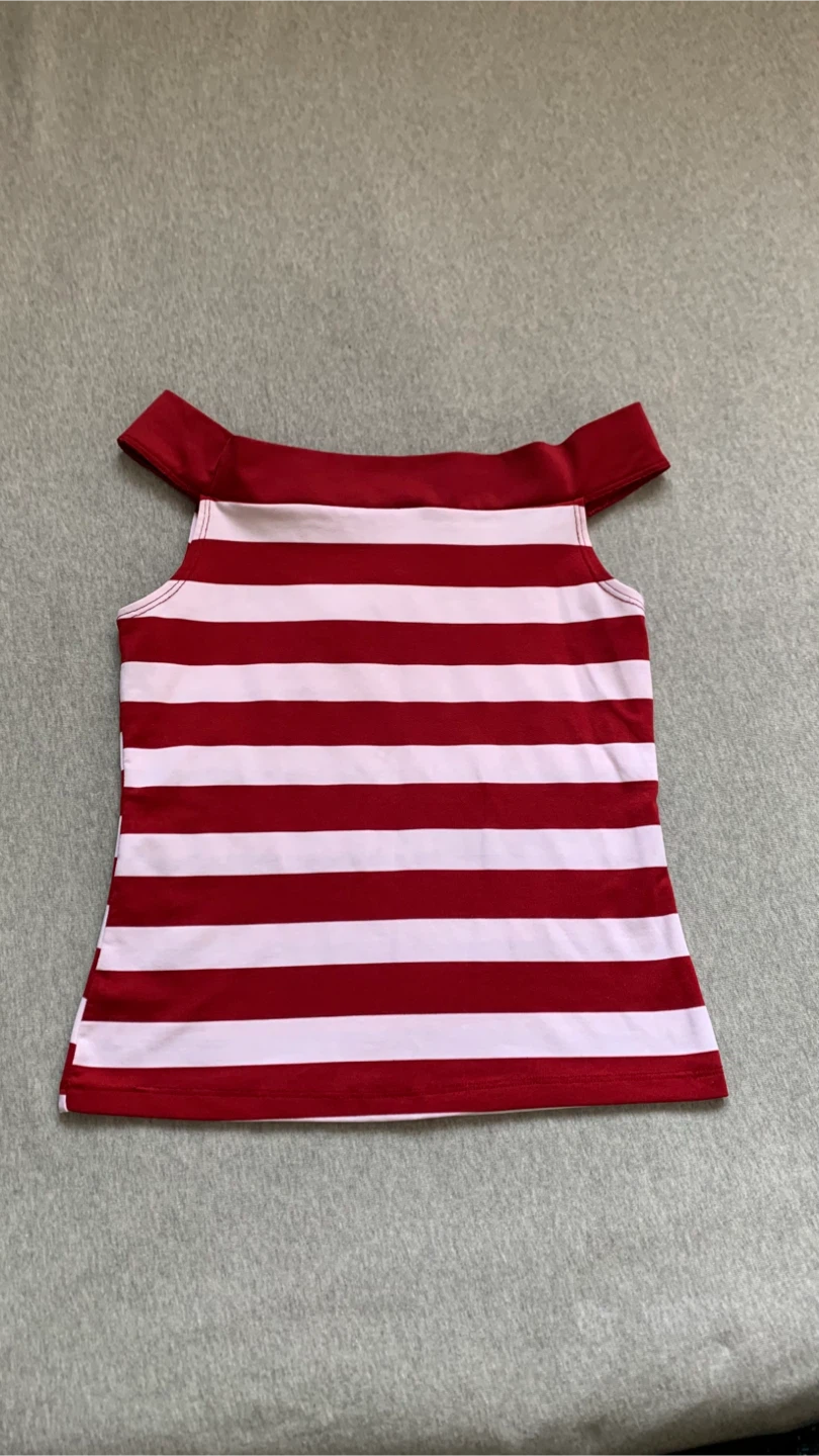 Red and white striped off-the-shoulder top ~ Size Small - photo 2