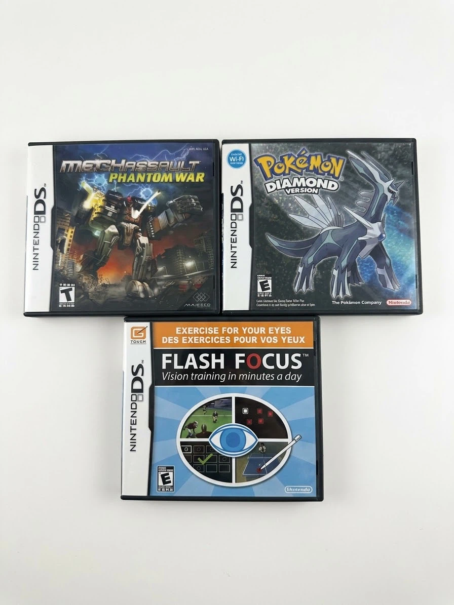 3 Nintendo DS Games: Pokemon Diamond, MechAssault, Flash Focus