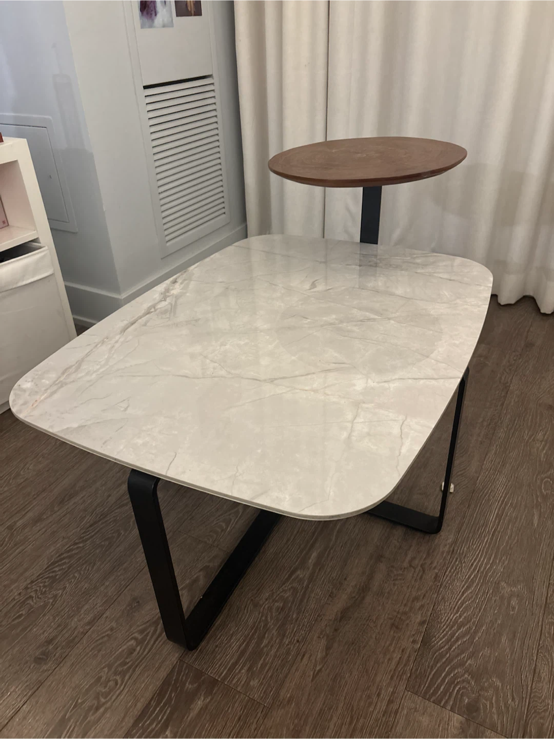 Two-tier Marble and Wood Coffee Table
