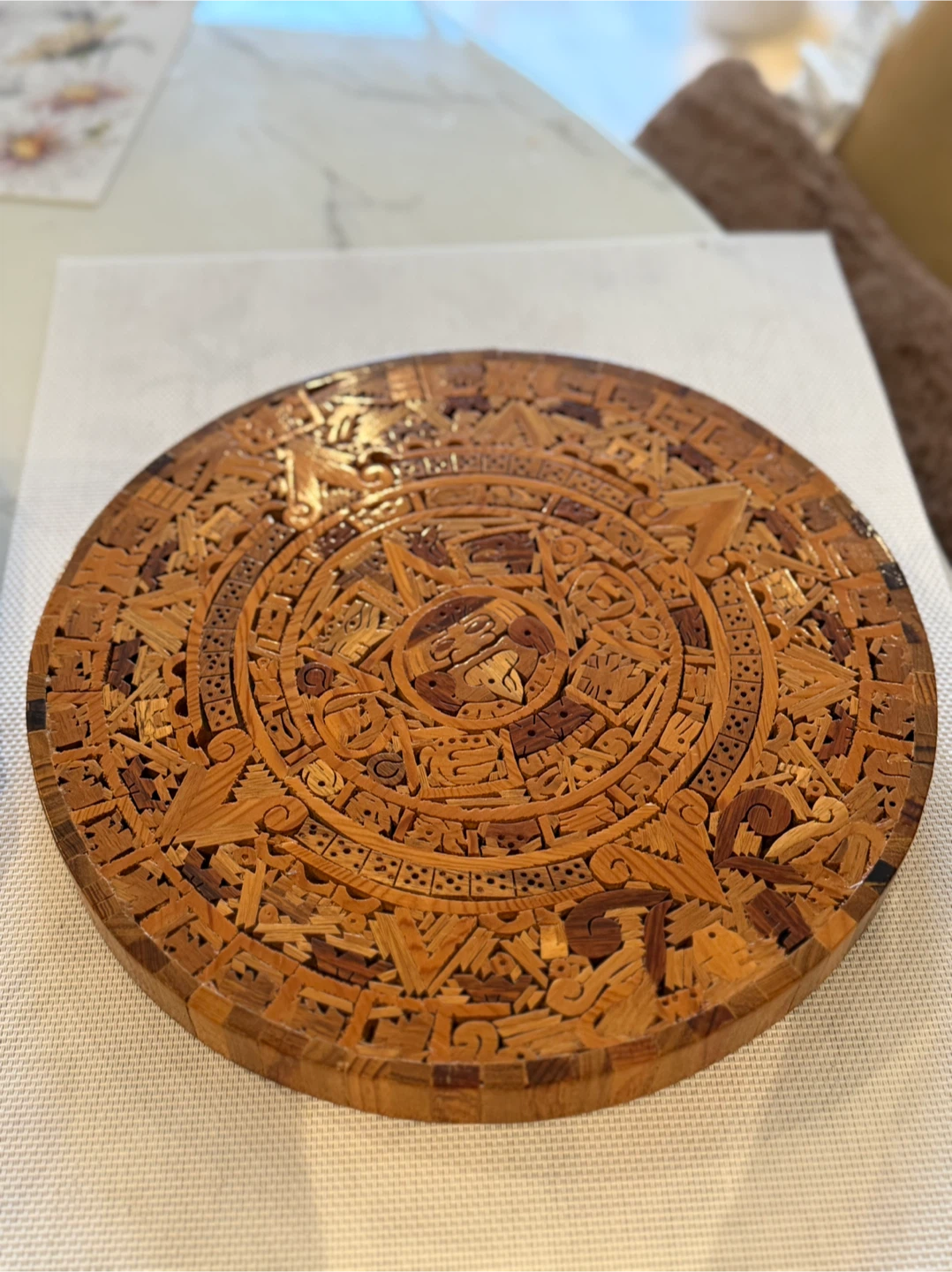 Handcrafted Mexican Aztec Calendar Wood Art