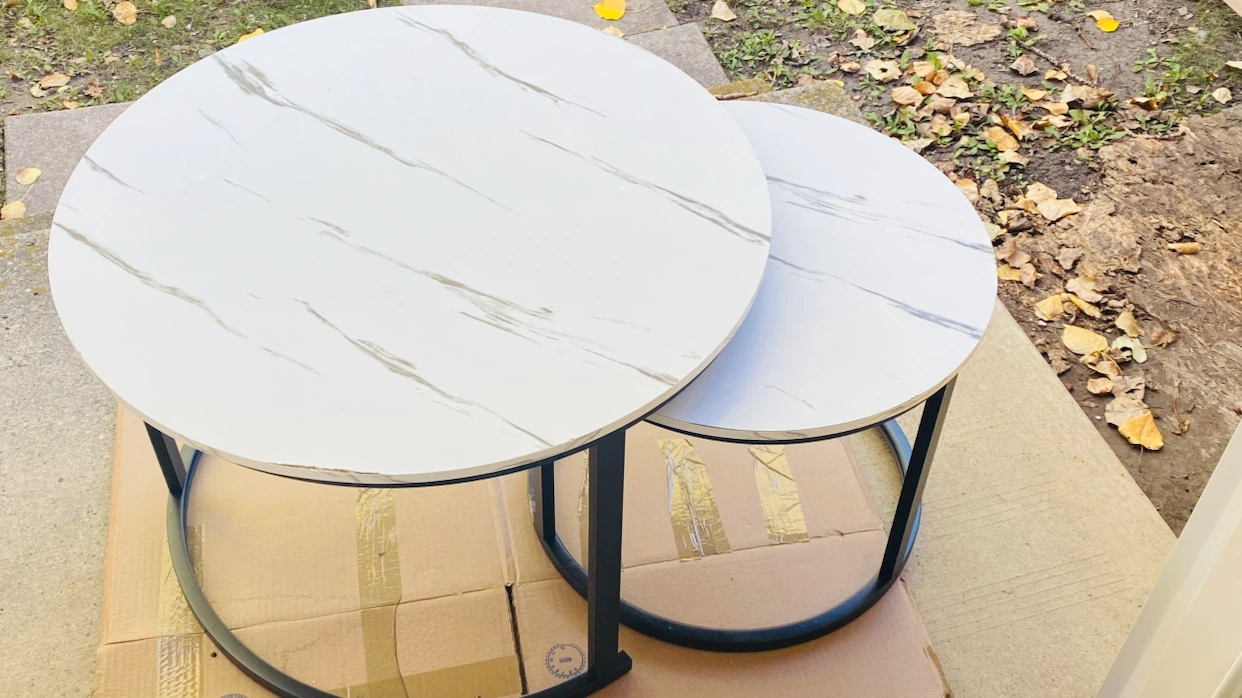 Nesting Coffee Tables - White Marble Look - photo 4