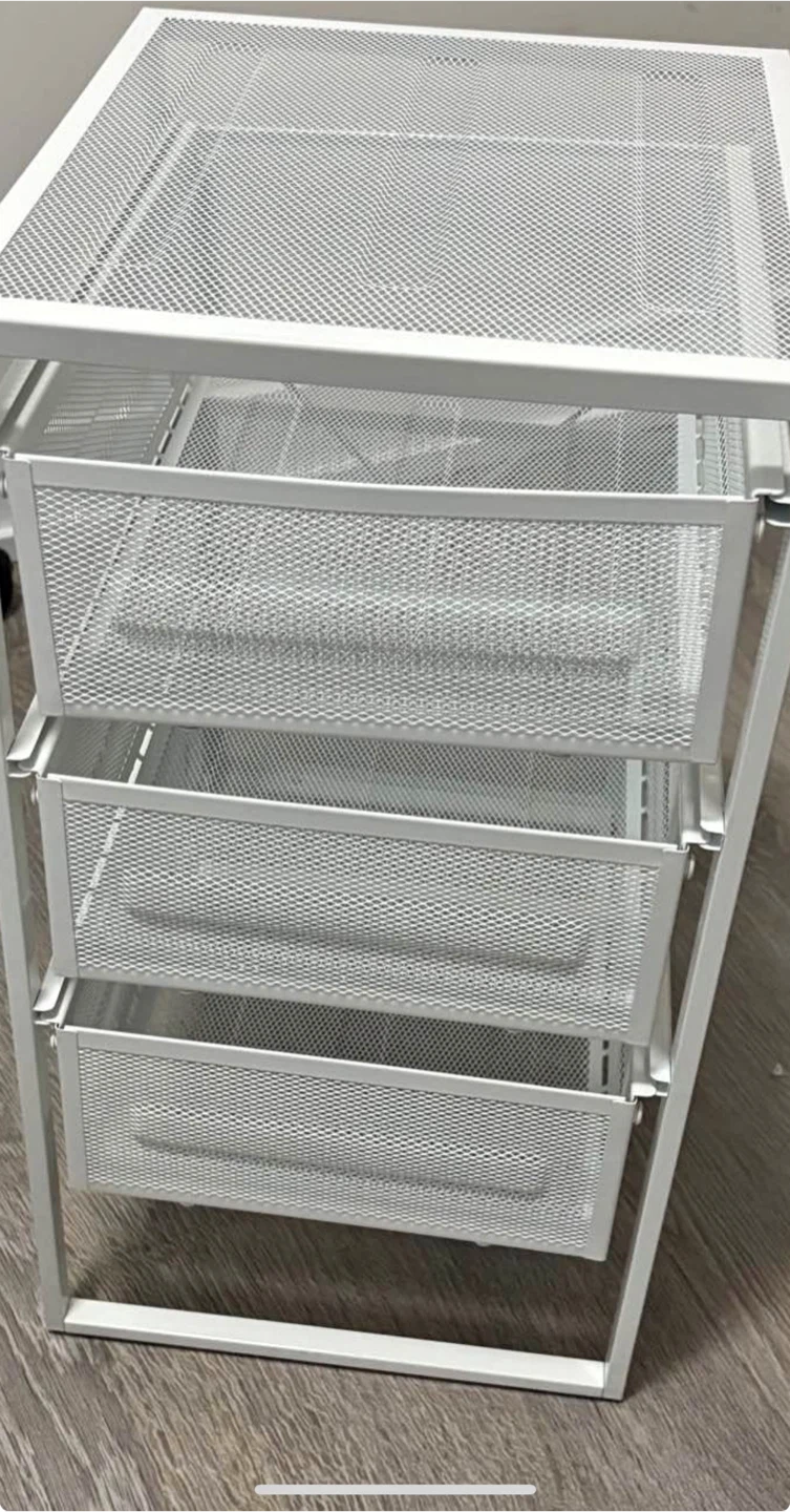 White Metal Mesh 3-Drawer Storage Cart