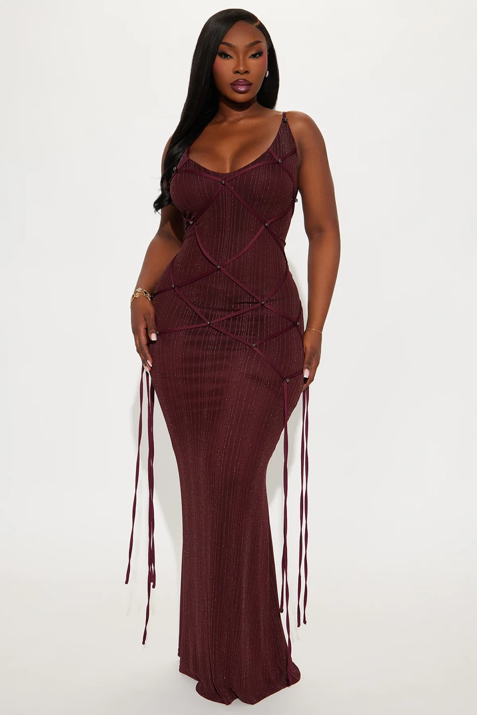 Burgundy Glitter Mesh Maxi Dress – Size 2XL - photo 2