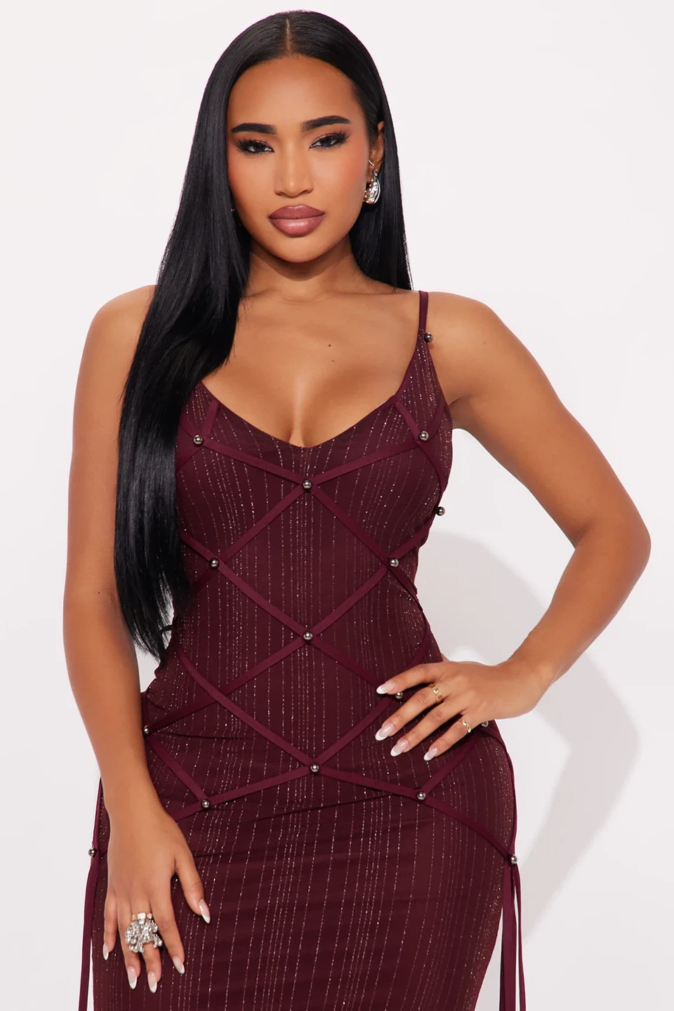 Burgundy Glitter Mesh Maxi Dress – Size 2XL - photo 3