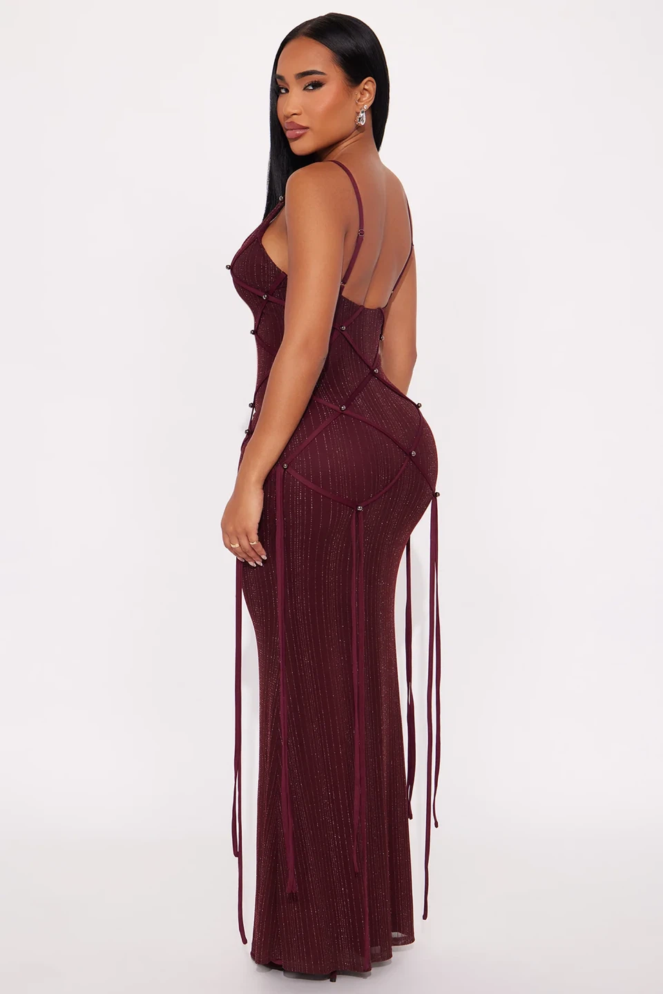 Burgundy Glitter Mesh Maxi Dress – Size 2XL - photo 5