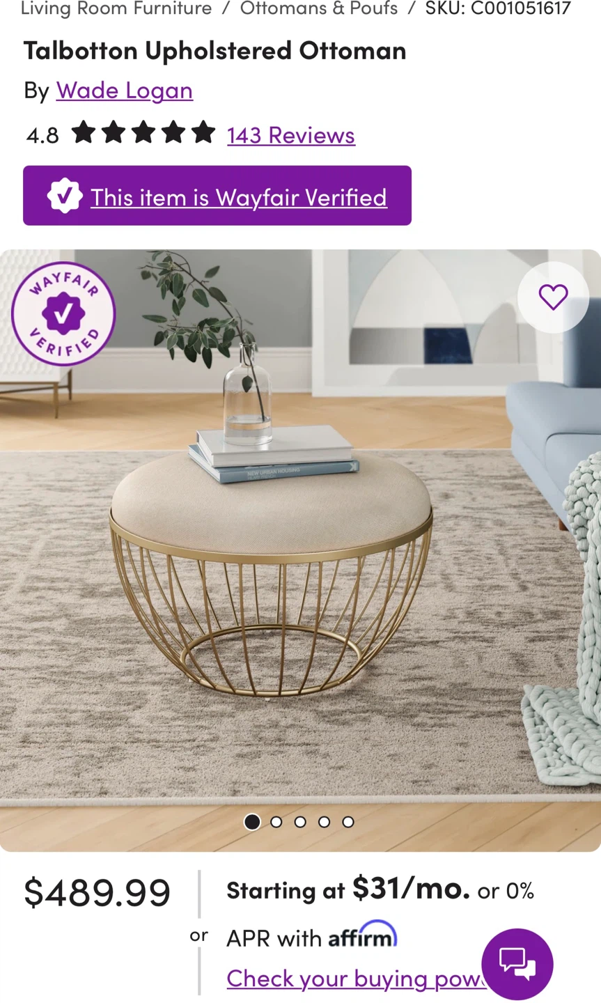 Brand New Wade Logan Talbotton Upholstered Ottoman - photo 4