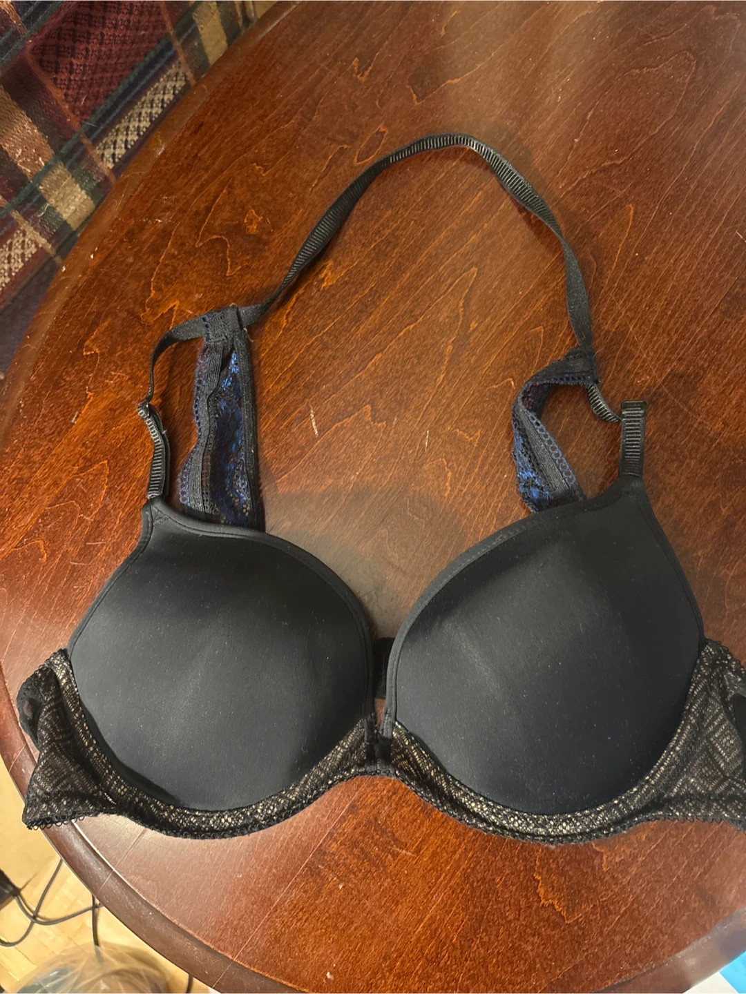 Never Worn Black, nude, and blue lace halter push up bra