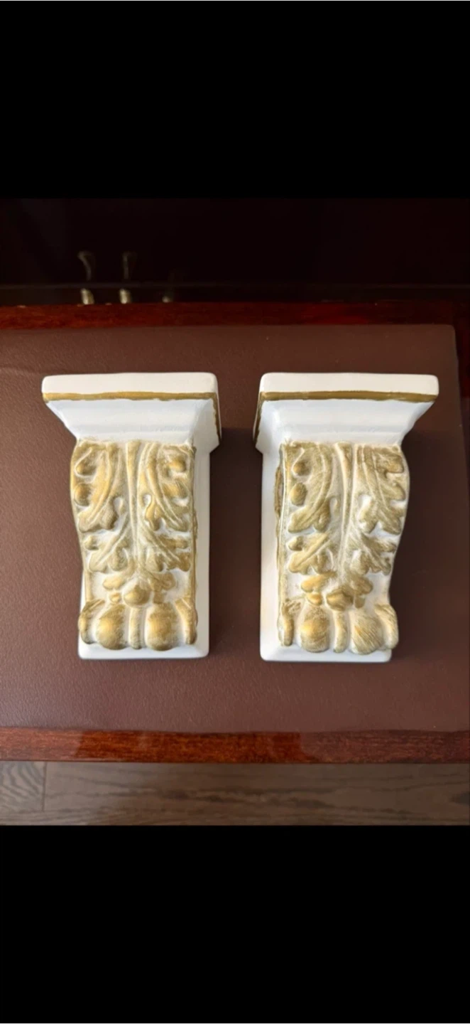 Reduced! 2 Decorative White & Gold Wall Curtain Sconce Brackets