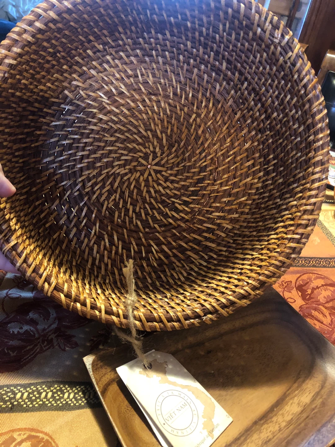 Handwoven Rattan Basket & Wooden Tray Set - photo 3