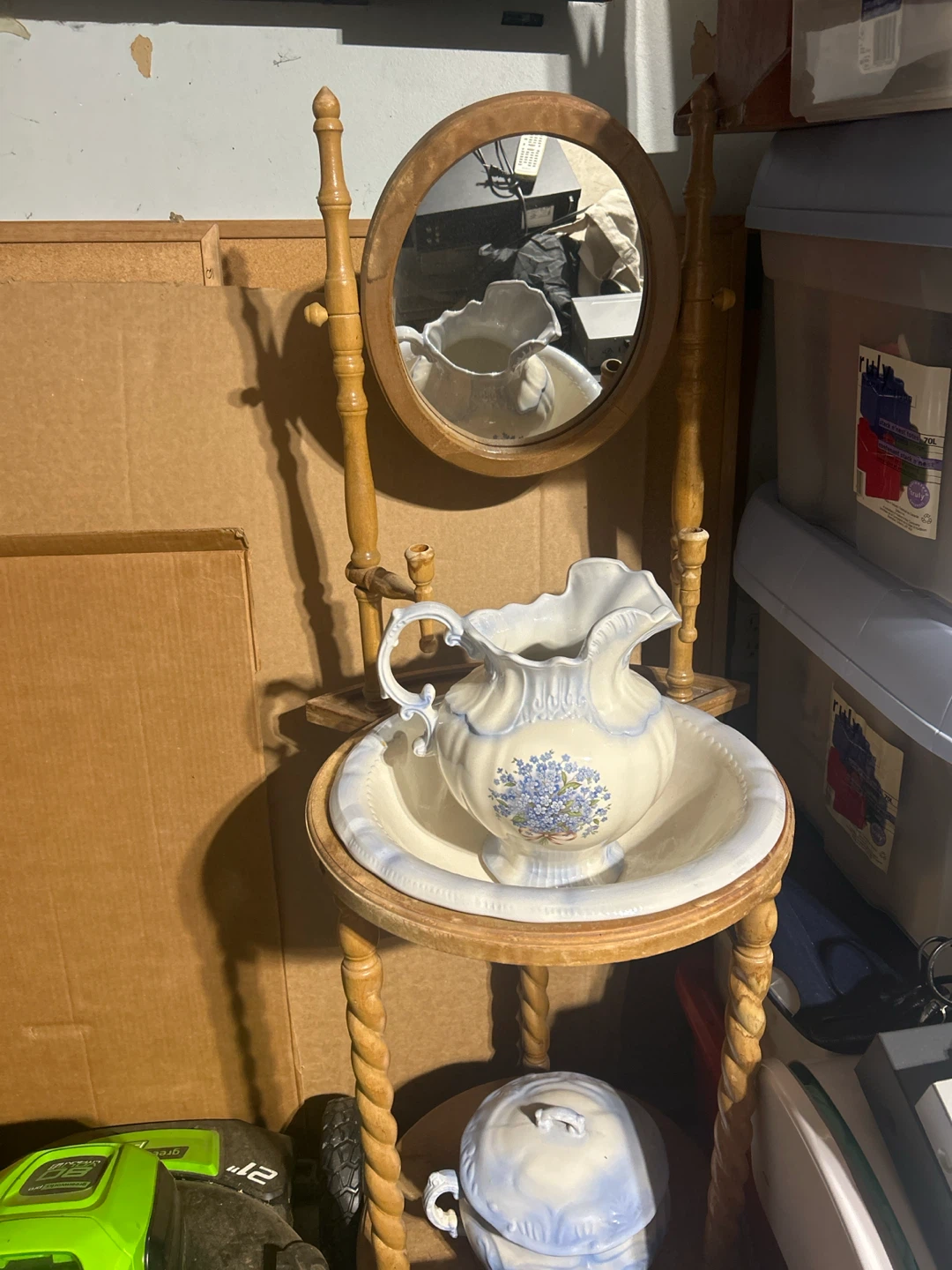Vintage Wash Basin and Pitcher Set with Stand