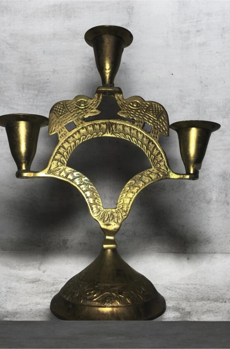 Vintage Brass Three-Candle Elephant Candelabra