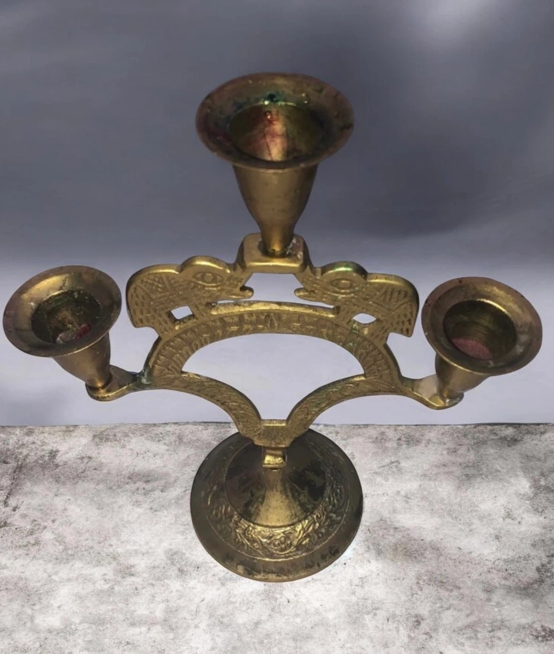Vintage Brass Three-Candle Elephant Candelabra - photo 4