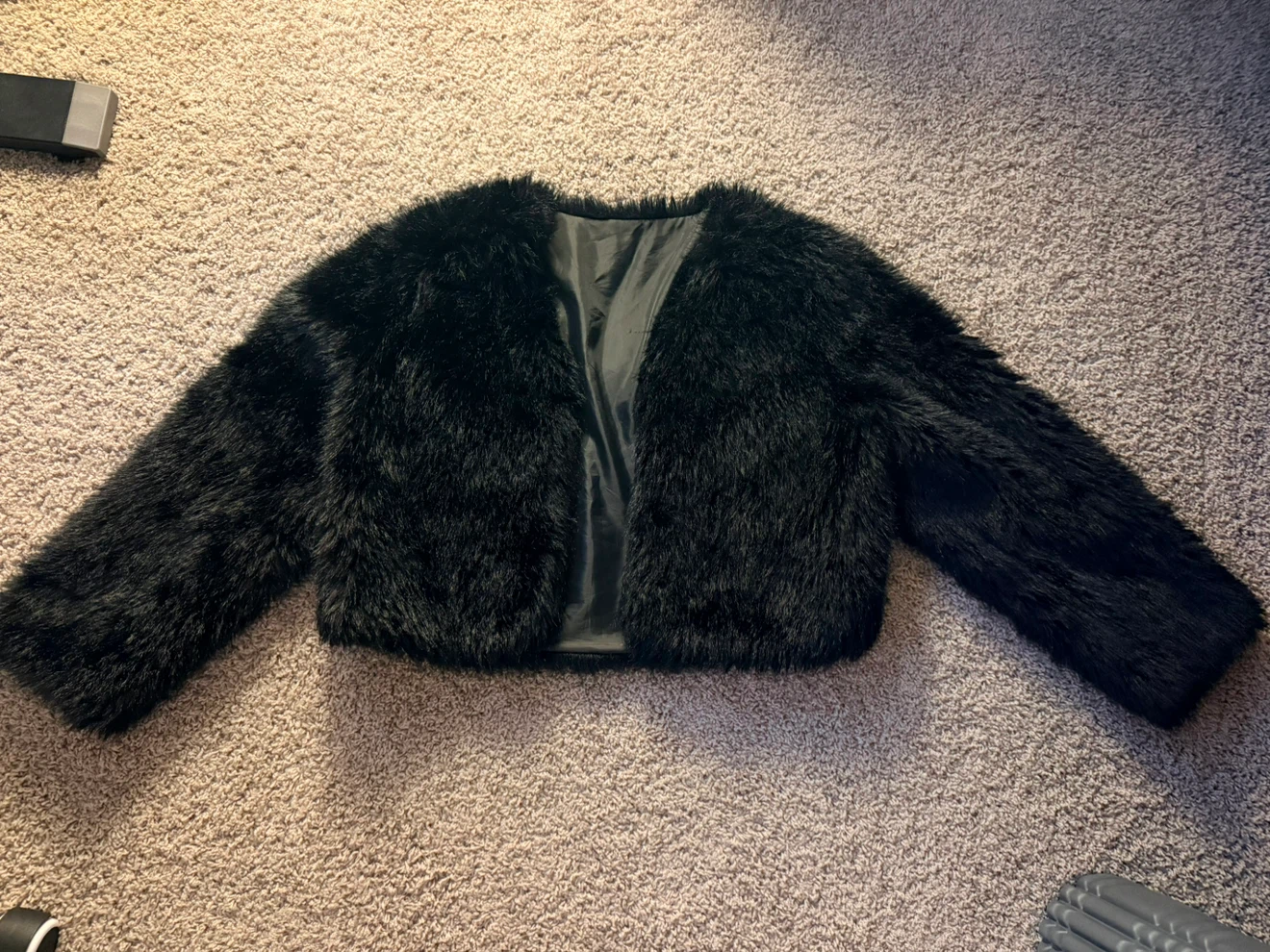 Black Faux Fur Cropped Coat