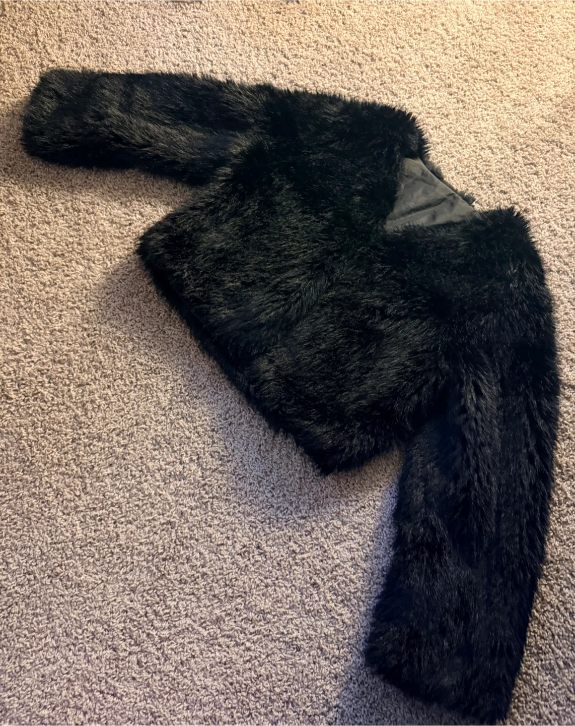 Black Faux Fur Cropped Coat - photo 2