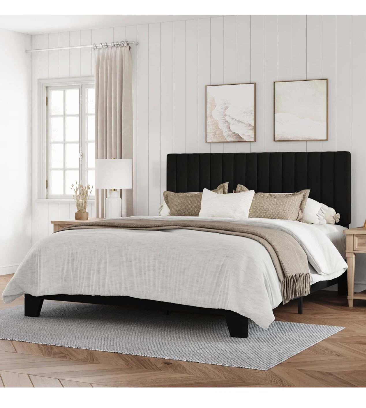 Queen Size Black Upholstered Platform Bed Frame BRAND NEW
